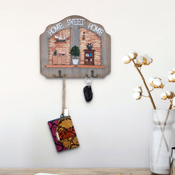 Rustic Wooden Key Holder Wall Mount With 2 Double Hooks, 10" Entryway Farmhouse Home, Office Decorative Key Rack Hanger, Gifts by Sona Casa