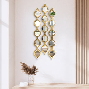 Vertical Wall Mirror Decor, 3 Teardrop Mirror Gold Accents, Indoor Wall Art for Living Room 35 inch, 88 cm-Sona Casa