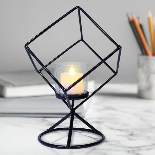 Metal Candle Holder with Glass Container for Votive Candle, 8" Home Decor by Sona Casa