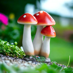 Outdoor Decor Yard Ornaments, 15" Mushroom Sculpture, Red Figurine, Garden Patio Front Porch Lawn Decor, Gifts by Sona Casa