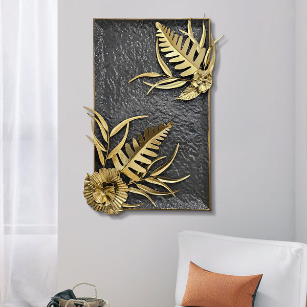 Large Metal Wall Art, 27" Floral Wall Decor, Gray Gold Home Office Decor by Sona Casa