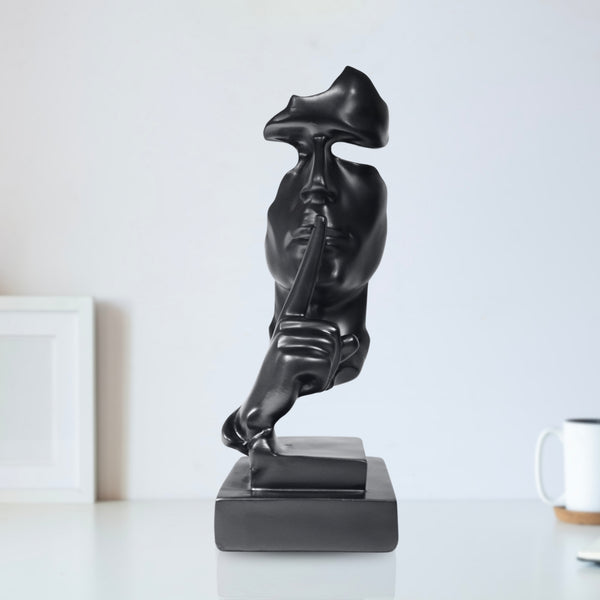 Abstract Silence is Golden, Black Silence Face Thinker Statue, Polyresin Art Decor for Home or Office 12 inch 31 cm by Sona Casa