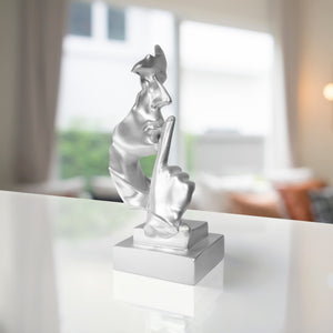 Silver Silence is Golden Thinker Statue, Abstract Silence Face, Polyresin Artwork for Living Room 12 inch 31 cm by Sona Casa