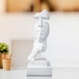 White Abstract Silence is Golden Silence Face Thinker Statue, Polyresin Artwork for Home or Office 12 inch 31 cm by Sona Casa