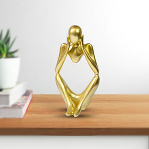 Small Abstract Sculpture, The Thinker Statue, 9" Golden Table Decor by Sona Casa