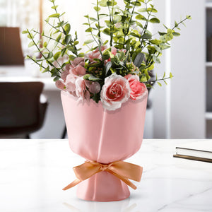 Bouquet Ceramic Vase, 6" Vase for Artificial or Fresh Floral Arrangements by Sona Casa