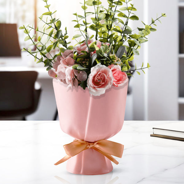 Bouquet Ceramic Vase, 6" Vase for Artificial or Fresh Floral Arrangements by Sona Casa