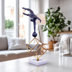Gymnast Sculpture, 19" High-Quality Metal Figurine Statue, Marble Base Home Office Shelf Table Desk Decor by Sona Casa