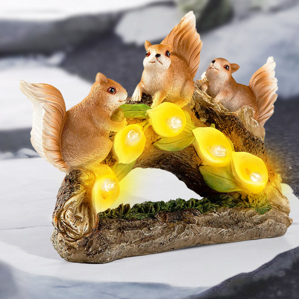 Cute Squirrels with Solar LED Acorns, 10" Outdoor Garden Patio Decor by Sona Casa