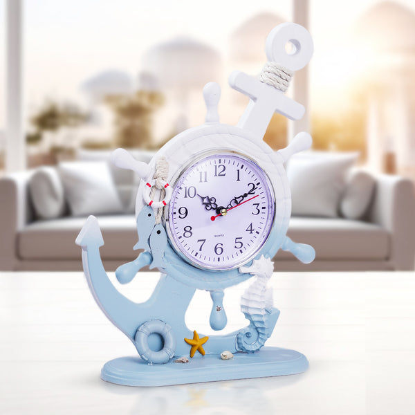 Wooden Anchor with Clock Decorative Tabletop Statue, Marine Decor, Cottage, Office, Bedroom, Living Room, Home Decoration, Gift by Sona Casa
