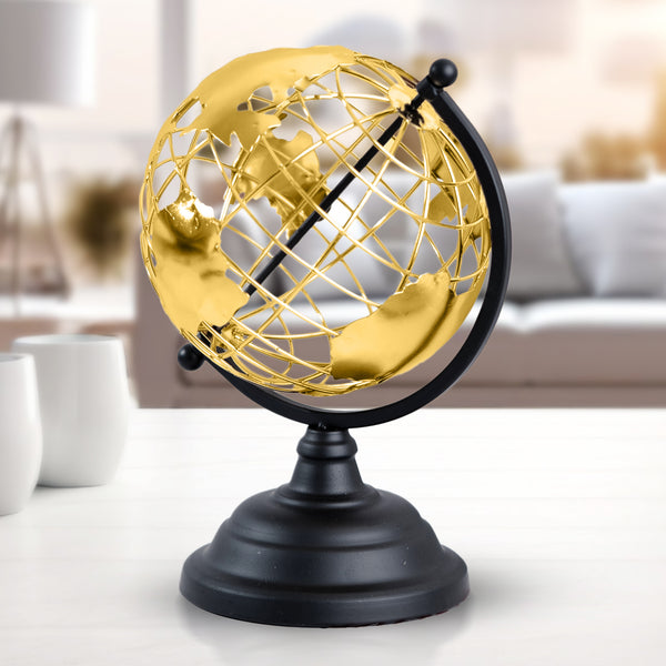 Golden Antique Globe, 10" Metal Decor Accent Tabletop Centerpiece by Sona Casa