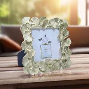 4x4 inch Photo Frame, Golden Ginkgo Leaves Frame Border, 3D Frame, Handmade Decorative Photo Holder 6 inch 16 cm by Sona Casa