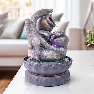 Indoor Water Fountain, 11" Tiered Desktop Waterfall for Home, Office, Relaxing Water Feature, Adjustable Pump by Sona Casa