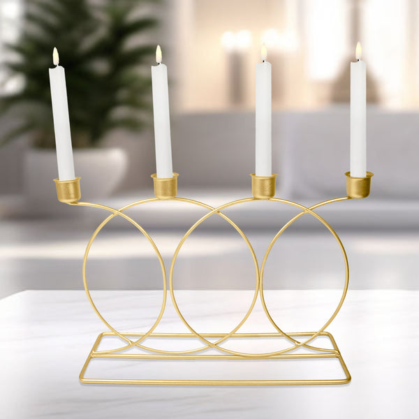 Metal Taper Candle Holder, 4 in 1 Gold Light Holders, 9" Mantel Decor by Sona Casa