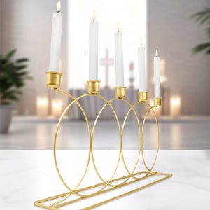 5 in 1 Metal Taper Candle Holder, 9" Mantel Table Decor, Xmas Diwali Gift by Sona Casa