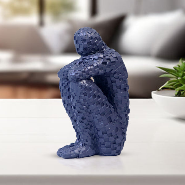 Small Abstract Sculpture, The Thinker, Polyresin Artwork, Navy Blue Home Decor Gift 5 inch 13 cm by Sona Casa
