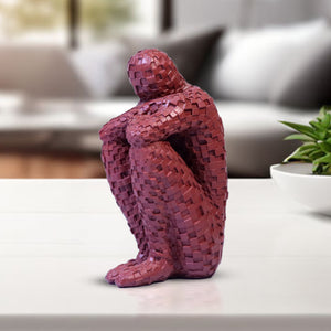 Small Abstract Thinker Statue, 5" Tabletop Centerpiece, Dark Red by Sona Casa