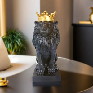 Lion Statuary, Lion King with Golden Crown, Center Table Decor for Home or Office, 36 cm, 24 inch, Thoughtful Gift by Sona Casa