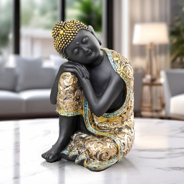 Sitting Buddha Sculpture, 10" Desktop Religious Figurine, Feng Shui Home Decor for Good Luck, Yoga Zen Decorations, Gifts by Sona Casa