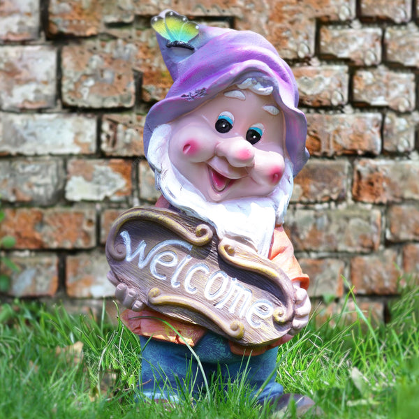 Garden Gnome Welcome Statue, 13" Weather Resistant Outdoor Garden Decor by Sona Casa