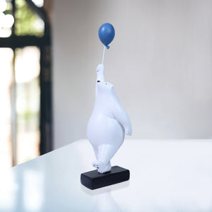 Polar Bear Sculpture, 12" Funny Animal Statue, Blue Balloon, Unique Gift by Sona Casa