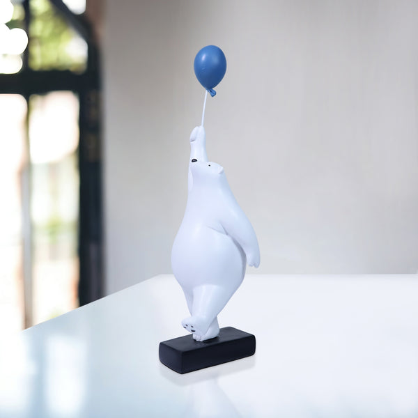 Polar Bear Sculpture, 12" Funny Animal Statue, Blue Balloon, Unique Gift by Sona Casa