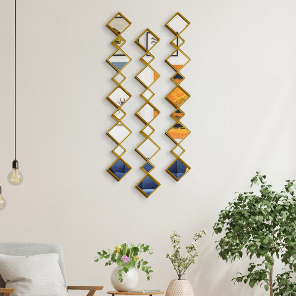 Golden Accent Mirror Set of 3, 35" Home or Office Wall Decor-Sona Casa