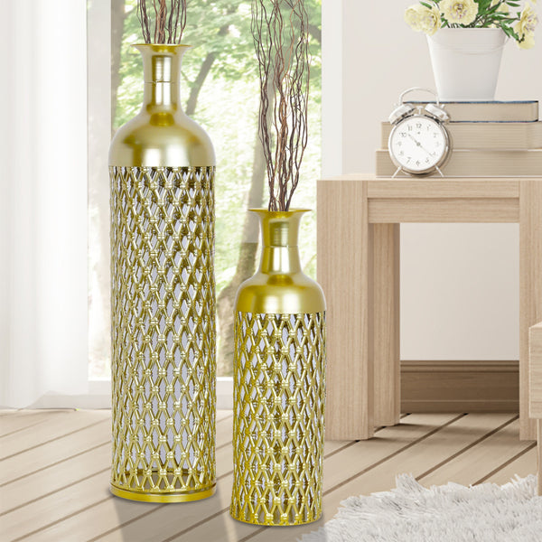 Large Metal Floor Vases, Golden Vase Set of 2 Home Decor 27" and 19" by Sona Casa