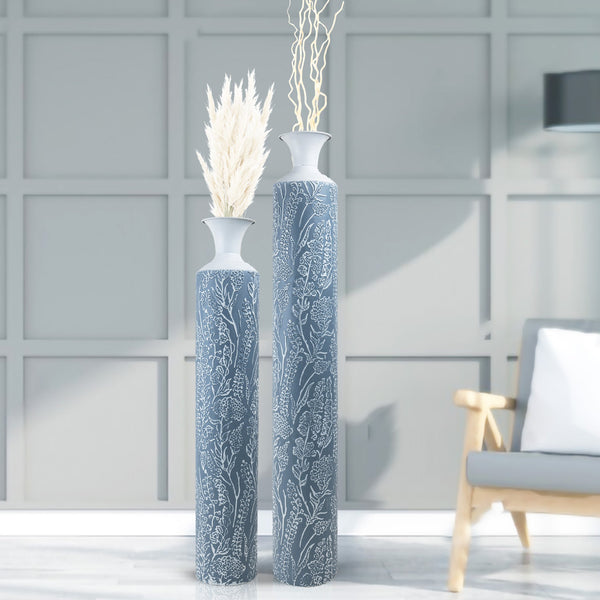 Luxury Metal Tall Vases, Large Floor Vase Set of 2, 32" and 40" Living Room, Home, Office Decor-Sona Casa