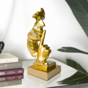 Abstract Silence is Golden, Silence Face Thinker Statue, Gold Polyresin Art Home or Office Decor 12 inch 31 cm by Sona Casa