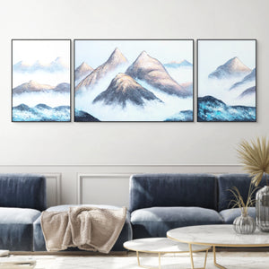 Impasto Mountain Scenery Set of 3 Wood Canvas Art, 28" Thick Textured by Sona Casa