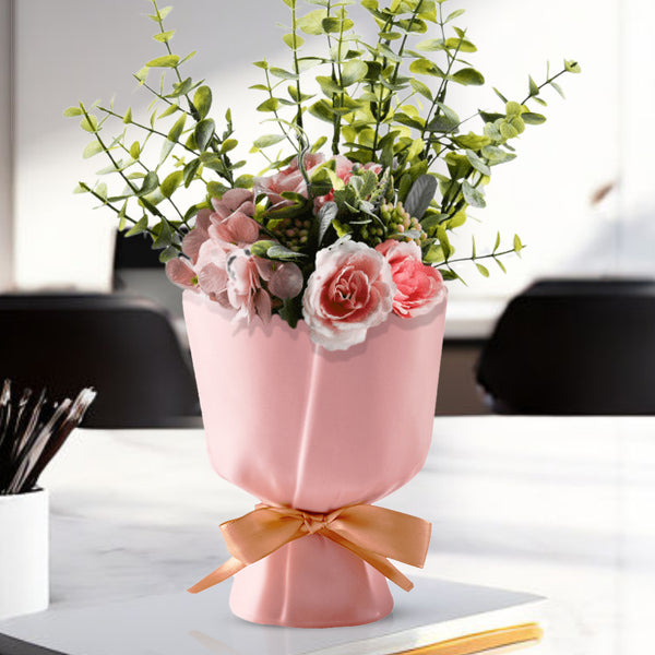 Bouquet Ceramic Vase, 6" Vase for Artificial or Fresh Floral Arrangements by Sona Casa