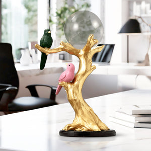 Crystal Ball and Bird on Tree, 9" Tabletop Centerpiece Statue Home Decor by Sona Casa