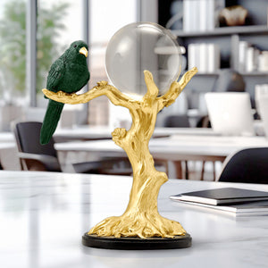 Countertop Sculpture Crystal Ball and Bird on Tree, 9" Tabletop Centerpiece by Sona Casa
