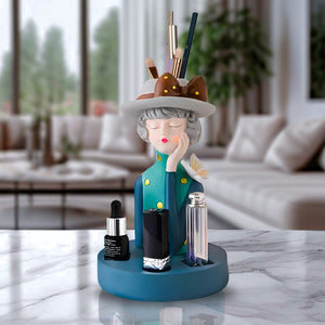 Makeup Storage Organizer, 9" Vanity Table Decorative Statue, Vase by Sona Casa