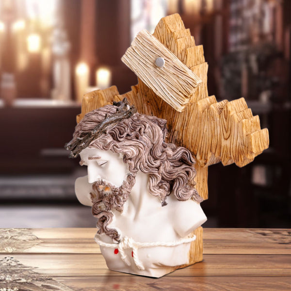 Jesus on Cross Crucifix Sculpture, 8" Sacred Heart Religious Figure, Desk Decor for Altar, Shelf, Table, Catholic Gifts by Sona Casa