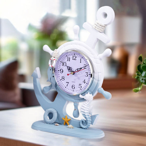 Wooden Anchor with Clock Decorative Tabletop Statue, Marine Decor, Cottage, Office, Bedroom, Living Room, Home Decoration, Gift by Sona Casa
