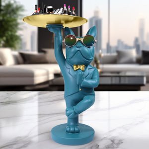 Yoga Dog Statue Metal Tray Storage, Cosmetic, Toy, Key Organizer, Candy Tray Table Ornament 12 inch 31 cm by Sona Casa