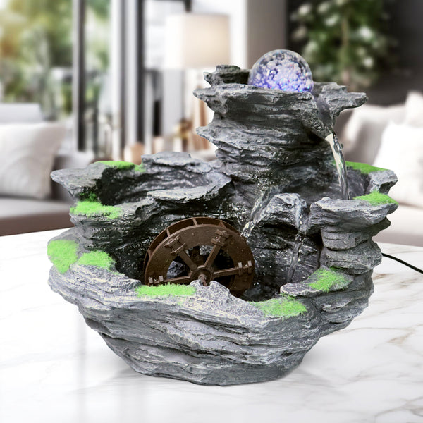 Indoor Fountain with Adjustable Pump, Light, Revolving Crystal, 10" Desktop Relaxation Waterfall by Sona Casa