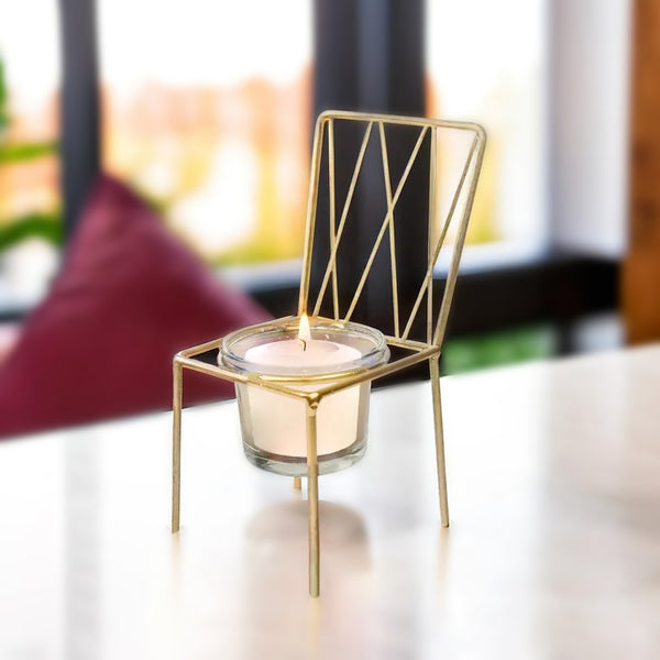 Gold Candle Holder, Chair Design, Metal Home Decor, 6" Centerpiece by Sona Casa