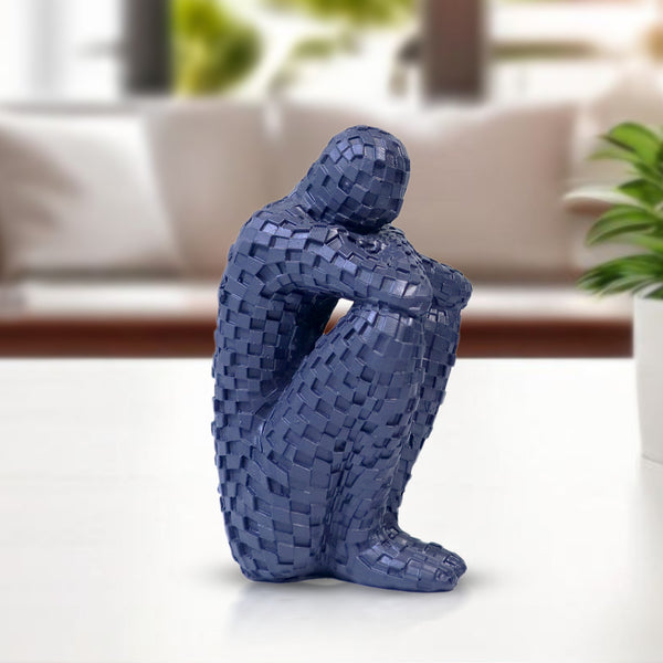 Small Abstract Sculpture, The Thinker, Polyresin Artwork, Navy Blue Home Decor Gift 5 inch 13 cm by Sona Casa