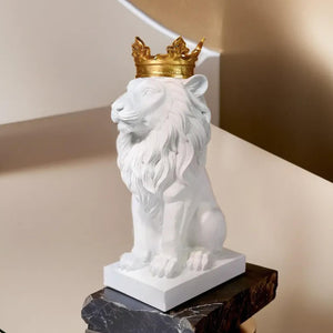 White Lion King with Golden Crown, Statue of a Lion, Table Centerpiece, Home or Office Decor, 36 cm, 24 inch, Unique Gift by Sona Casa
