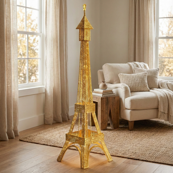 Tall Eiffel Tower LED Floor Lamp 63 inch Modern Decorative Paris France Model with Gold Frame & White LED Ambient, Home Decor Lighting-Sona Casa