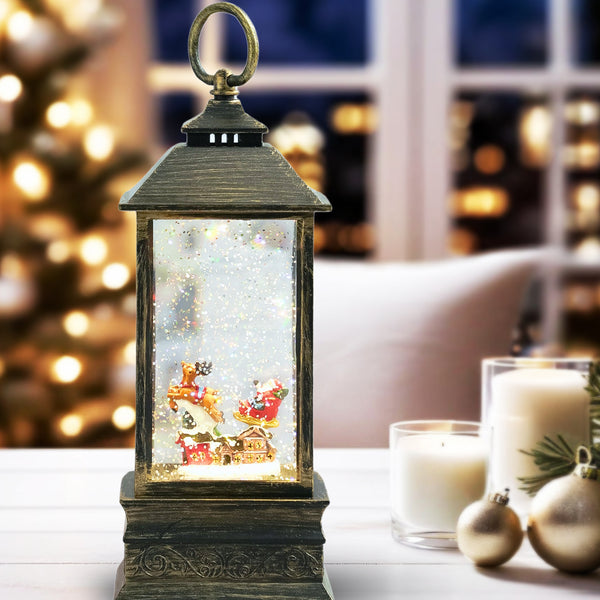 Magical Christmas Snow Globe Lantern, 10" Holiday Decor, Xmas Gift by Sona Casa