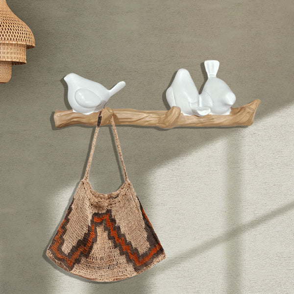 3-Hook Bird Polyresin Wall Hanger, 13" Coats, Hats, Towels Hanger Organizer by Sona Casa