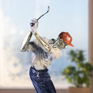 Golf Figurine Decor, Modern Sculpture, Table Centerpiece Large Statue Polyresin Silver Blue 15 inch 38 cm by Sona Casa