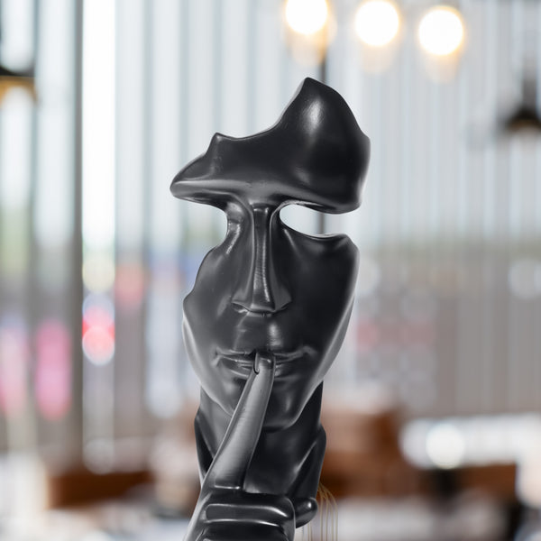 Abstract Silence is Golden, Black Silence Face Thinker Statue, Polyresin Art Decor for Home or Office 12 inch 31 cm by Sona Casa