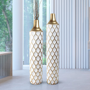 2 Piece White Gold Tall Vases, Indoor Decorative Vases for Living Room, Hallway, Home Decor Large 32 inch Medium 28 inch by Sona Casa