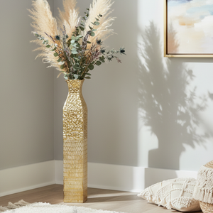 Handmade Weathered Rustic Tall Metal Vases, Extra Large Decorative Floor Vase Set, 35" Large Flower Pots for Pampas Grass, Home Living Room Decor-Sona Casa