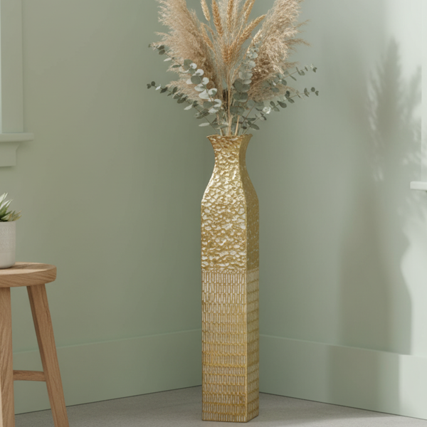 Handmade Weathered Rustic Tall Metal Vases, Extra Large Decorative Floor Vase Set, 35" Large Flower Pots for Pampas Grass, Home Living Room Decor-Sona Casa